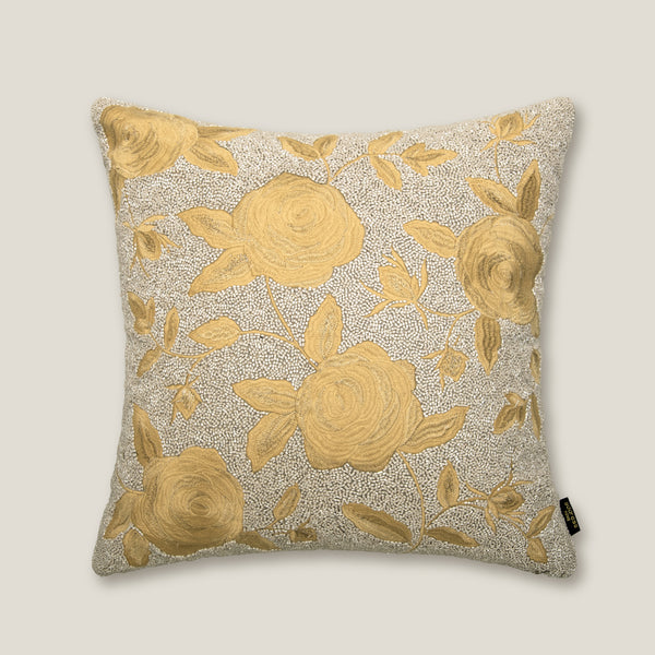 Rosa Yellow & Grey Emb. Velvet Cushion Cover