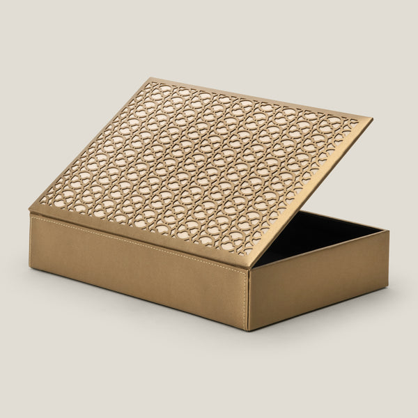 Zahavi Gold Lazer Cut Faux Leather Remote Box