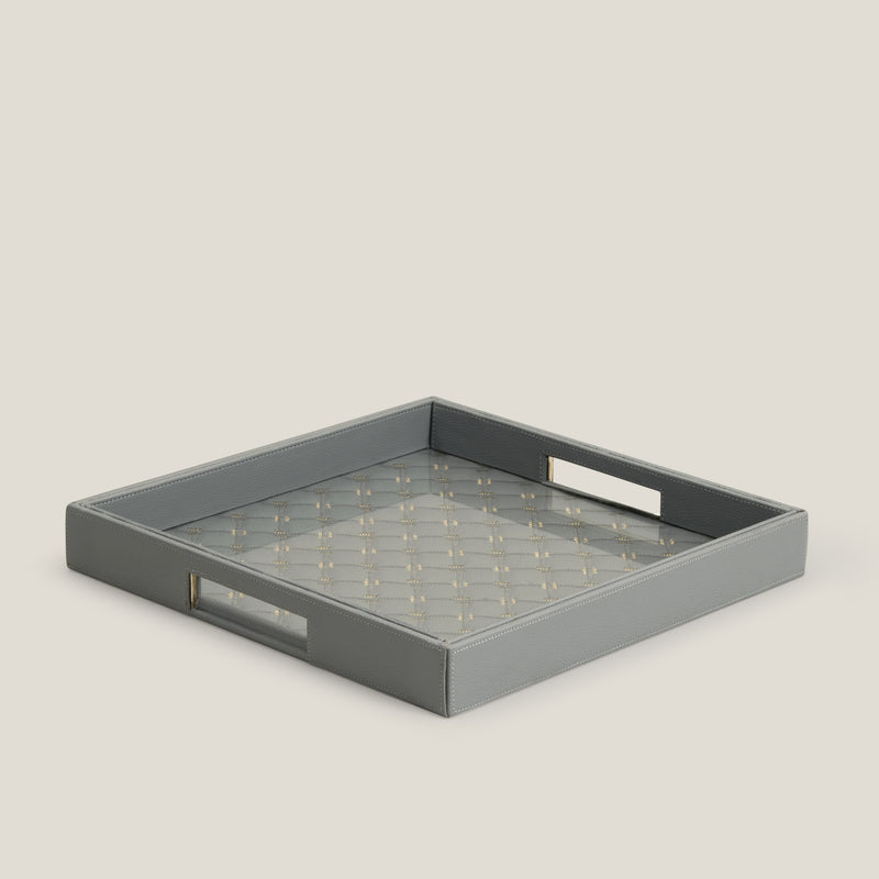 Gezi Grey Faux Leather Square Serving Tray