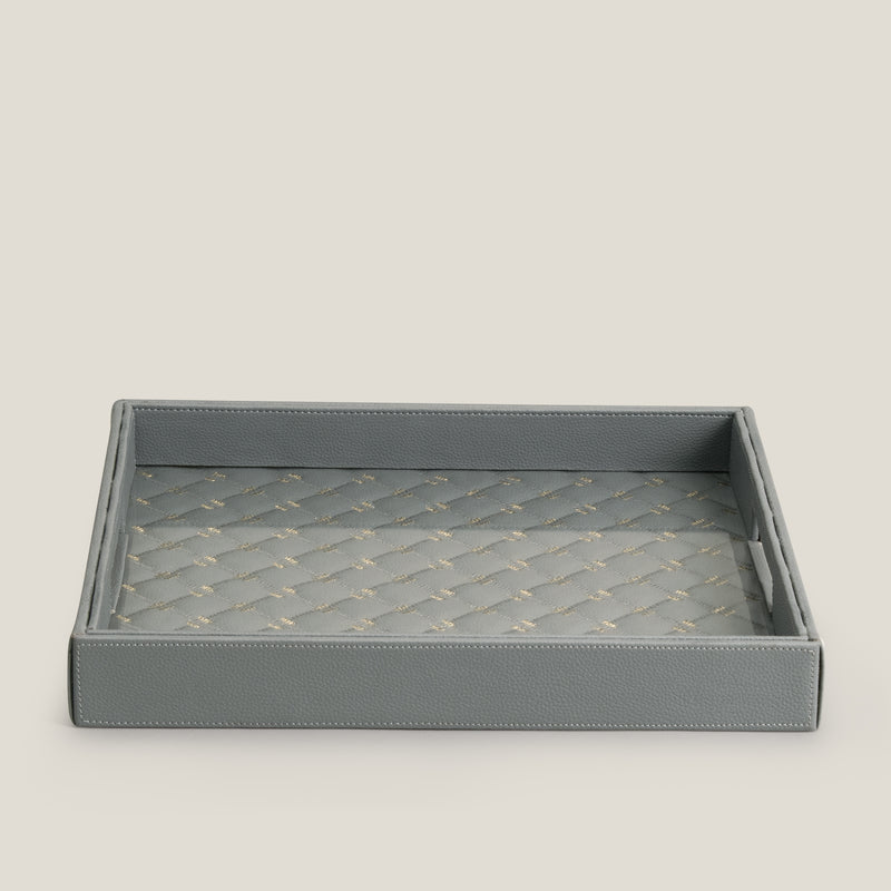 Gezi Grey Faux Leather Square Serving Tray