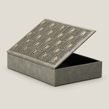 Sicily Grey & Gold Embroidered Faux Leather Remote Box