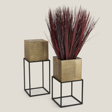 Jali Gold Plated Metal Square Planter S