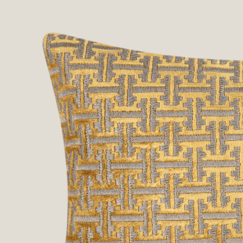 Maze Yellow Velvet Cushion Cover