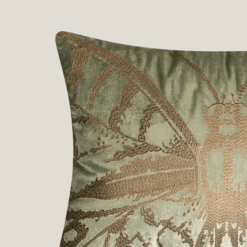 Butterfly Green Velvet Cushion Cover