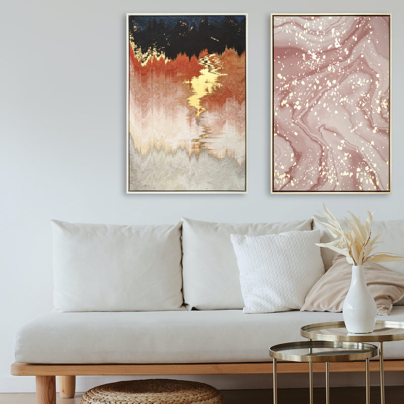 Erube Abstract Blush & Gold Framed Canvas